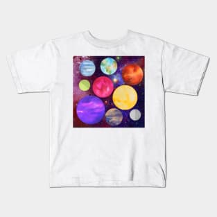 Cosmic colorful planets solar system shiny red green Kids T-Shirt